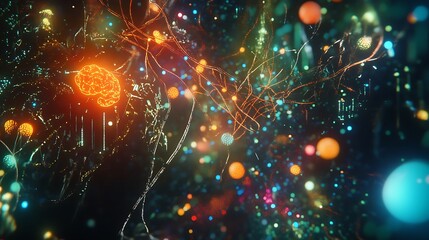 Poster - Vibrant Colorful Abstract Background with Glowing Particles and Energy Flow