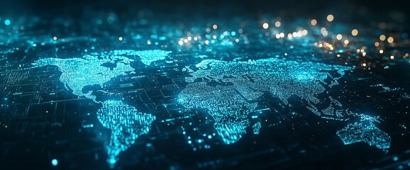 Poster - F_COUscenes-03648 Fingerprint biometric security on virtual screen hologram with blue digital data and world map, technology concept for identity and cyber security system background, high resolution,