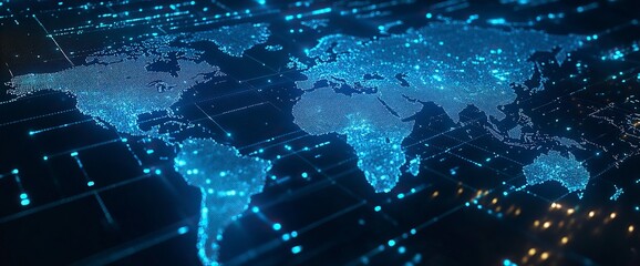 Poster - F_COUscenes-03648 Fingerprint biometric security on virtual screen hologram with blue digital data and world map, technology concept for identity and cyber security system background, high resolution,