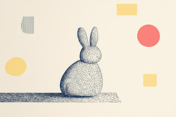 Aufkleber - Minimalist illustration of rabbit with geometric shapes in background, featuring simple color palette and textured shading. design conveys playful and artistic vibe