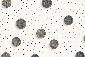 Aufkleber - Pattern of coins and small dots is arranged on white background, creating minimalist and modern design. coins are evenly spaced, adding sense of order and rhythm to composition