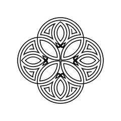 Poster - Ornate geometric mandala design featuring interlocking circles and stylized floral motifs in black and white