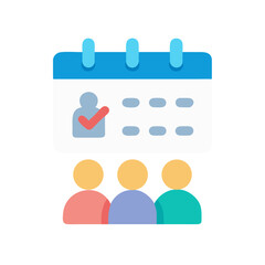Poster - Scheduling appointment on calendar with people planning meeting illustration