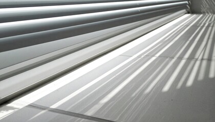 Poster - Dynamic play of light and shadows through blinds modern interior photography bright environment close-up viewpoint visual art concept
