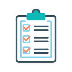 Poster - Checklist illustration with teal clip and orange checkmarks on white