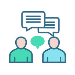 Poster - Two people with speech bubbles discussing ideas abstractly