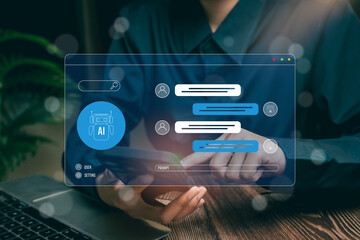 Poster - Modern Technology Interface with AI Chat Features and User Engagement, business concept.
