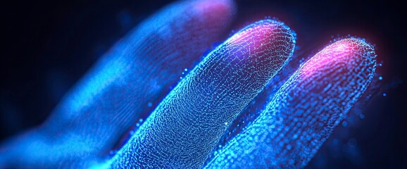 Poster - One-third engines finger scan on virtual screen, biometric security concept with digital hologram and blue light effects. 