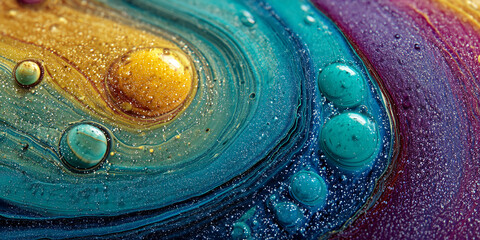 Poster - Abstract swirls of teal, gold, and purple paint with glitter, creating a cosmic or celestial effect.  Symbolizes depth, mystery, and imagination