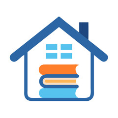 Poster - Stylized home icon with books for learning concept