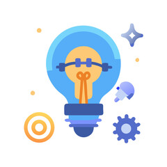 Poster - Creative ideas lightbulb surrounded by technology related symbols flat illustration