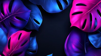 Poster - Neon Tropical Leaves: A Vibrant Digital Art