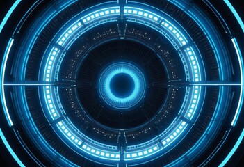 Wall Mural - Close-up of circular light tunnel with blue light