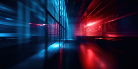 Poster - A large, empty room with red, blue, and white walls
