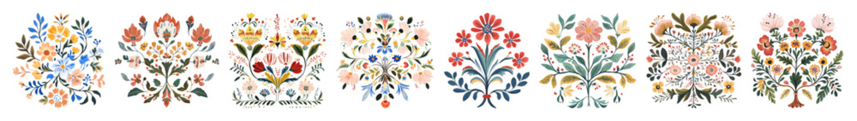 Wall Mural - PNG Colorful intricate floral patterns, element set on transparent background