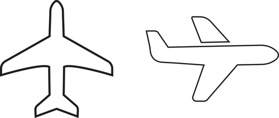 Poster - Plane icons set black outline styles. Airplane vectors. Flight transport symbols. Travel illustration. Holiday symbols collection. Vectors for web and infographics isolated on transparent background.