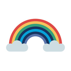 Poster - Vibrant flat rainbow and clouds against a dark background