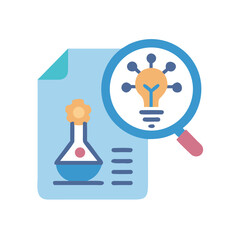 Poster - Research analysis and brainstorming concept depicted with lightbulb and test tube