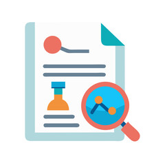 Poster - Data analysis document with magnifying glass icon showing results