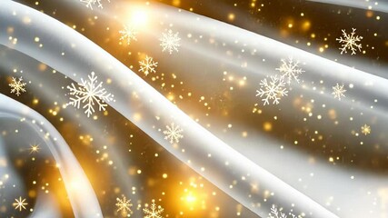 Poster - Enchanting winter wonderland with gleaming snowflakes and shimmering lights draped across silken fabric Generative AI