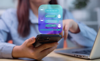 intelligent digital customer service application concept, ai chatbot mobile application uses artific