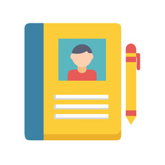 Poster - Flat icon of open notebook with photograph and pencil