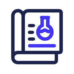 Poster - Blue science book with flask icon on black background