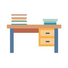 Poster - Flat design illustration of desk with books and drawers