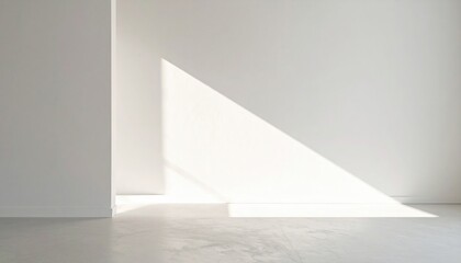 Poster - Natural light playing on minimalist interior wall modern space photography bright environment side view artistic concept