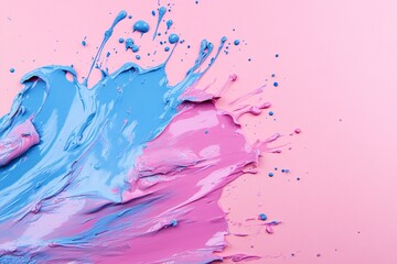 Poster - Splashes of pink and blue paint on a pink background, with ample copy space.