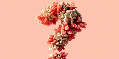 Poster - Pink and beige coral forming a question mark against a peach background, showcasing a unique and intriguing design concept, ideal for branding or decorative purposes