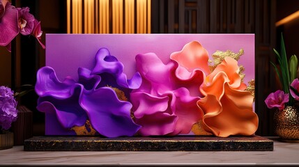 Wall Mural - Abstract art piece,  pink & purple,  display,  orchids & plants background