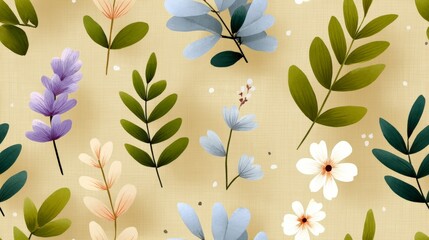 Poster - Floral Pattern: A beautiful watercolor illustration features an array of colorful flowers and green leaves arranged in a seamless pattern, evoking a sense of spring and natural beauty.