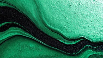 Poster - Abstract Green Liquid Flow - Fluid motion, vibrant green, organic forms, flowing lines, abstract texture. Symbolizing growth, fluidity, nature, energy, and transformation