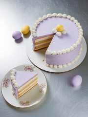 Poster - Elegant Easter Cake with Lavender Frosting and Decorative Accents