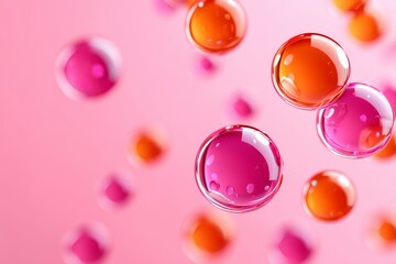 Poster - Floating Colorful Spheres - Abstract of vibrant pink and orange spheres floating against a soft pink background. Perfect for designs needing a playful, modern feel
