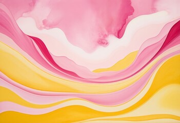 Wall Mural - Paintings of colorful abstract paintings of pink skies and yellow waves