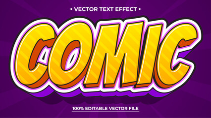 Poster - 3D fun yellow purple text effect Outlined Comic graphic style on abstract purple background