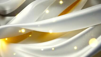 Poster - Discover the elegance of shimmering white and gold waves flowing smoothly under ambient lights Generative AI
