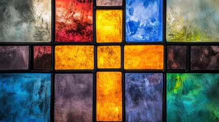Poster - Abstract Colorful Glass Panel Texture Background Design Modern Art Stained Glass Window Bright Vivid Colors Geometric Pattern Digital Illustration    