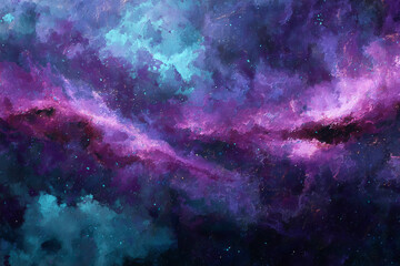 Aufkleber - Abstract cosmic nebula art, purple and teal hues, textured brushstrokes, evokes mystery, vastness, and imagination, ideal for fantasy or science fiction themes