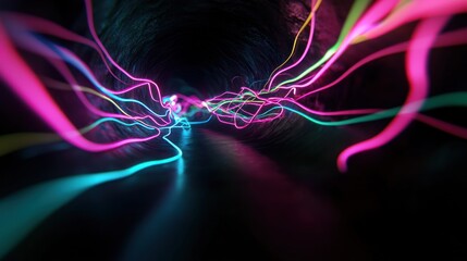 Wall Mural - Neon light streaks tunnel effect