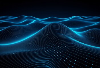 Wall Mural - Close-up of a wave of blue lines on a black background
