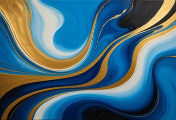 Wall Mural - Painting of a blue and gold swirl on a black background