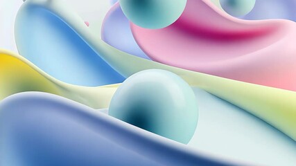 Fototapete - Colorful spheres and waves create a mesmerizing abstract landscape of fluid forms and gentle gradients in a dreamlike space Generative AI