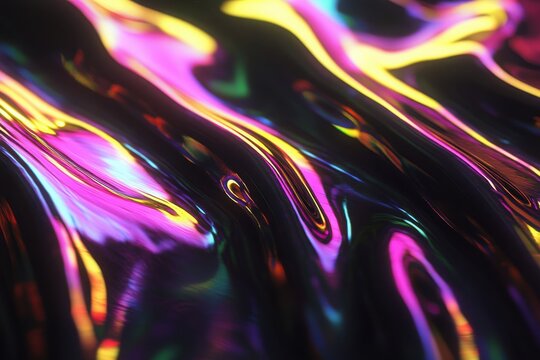 Spinning holographic drop, chromatic ripple in background