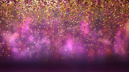 Aufkleber - Purple bokeh background with gold and pink glitter falling, creating a festive and celebratory atmosphere, ideal for invitations or celebratory designs