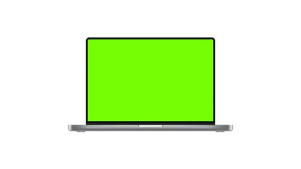 Fototapete - Animated Laptop Front View, Opening Mockup With Green Screen, For WebSite Presentations, Isolated on White Background