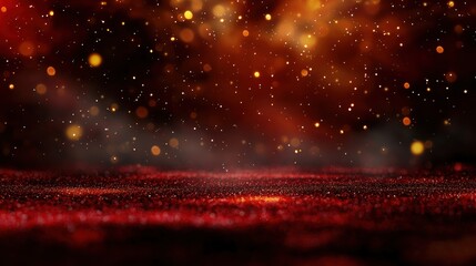 Canvas Print - Red glitter floor with golden bokeh, festive background