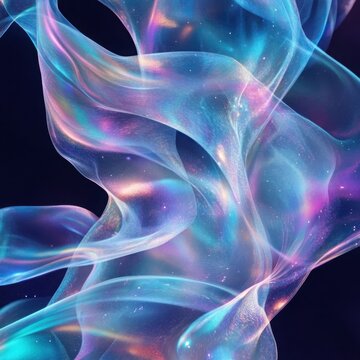 Twisting holographic mist, glowing shimmer in background